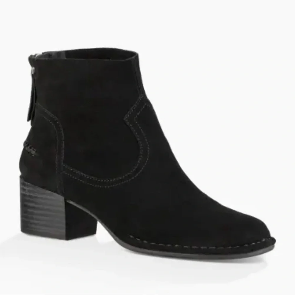 Ugg Women’s Suede Bandara Leather Zip-Up Ankle Boots Booties - Picture 1 of 14